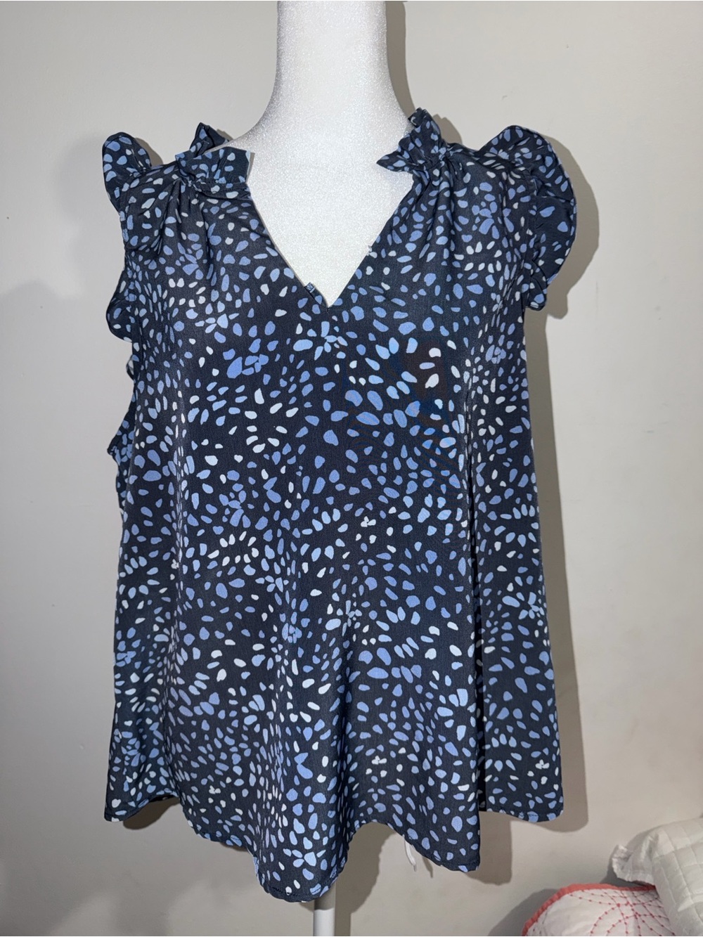 Mud pie Navy and Light Blue Ruffle Tie-Shoulder blouse